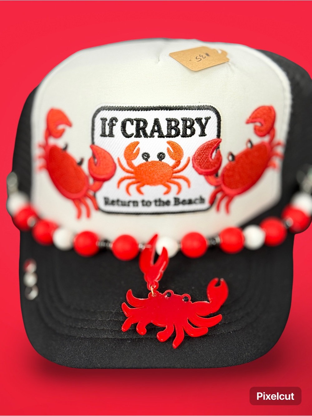 If Crabby Trucker Hat with Red Crab Beads - Women